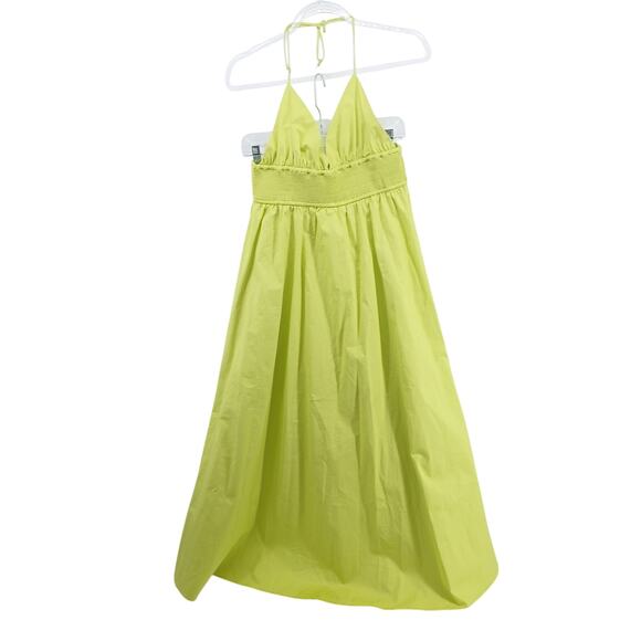 Zara Green Poplin Smocked Waist Midi Dress Size XL Boho Cottage Vacation Tea - Picture 1 of 11